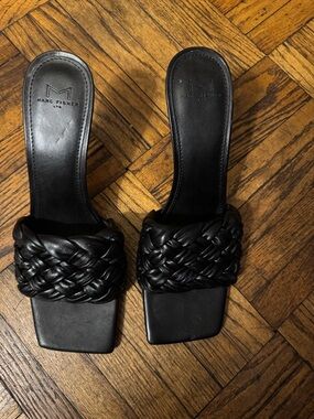 Marc Fisher Black Braided Square-Toe Slide Mules
